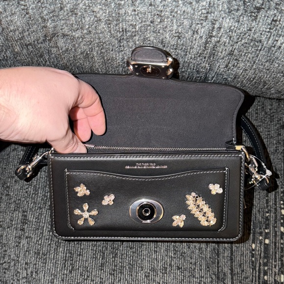 Coach Tabby Shoulder Bag 20 with Crystals Silver/Black Glovetanned Leather NWT - Picture 3 of 16